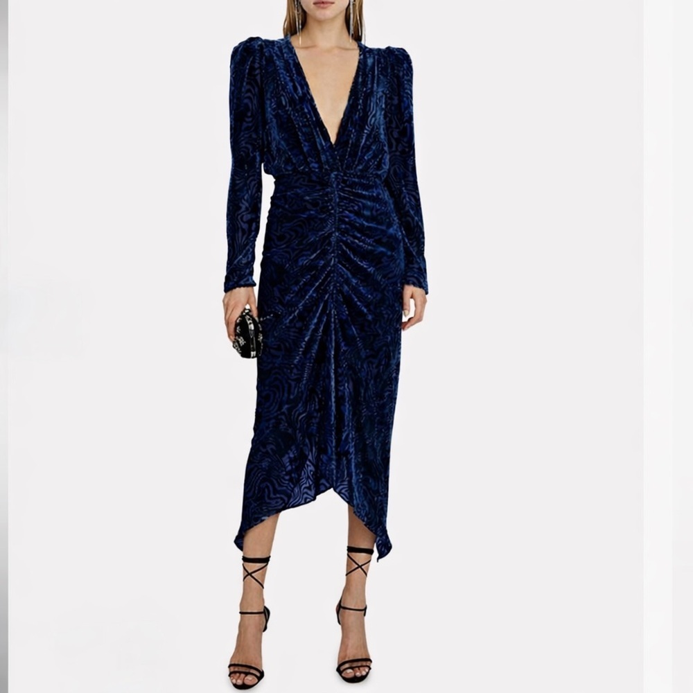 Torn by Ronny Kobo Astrid Midnight Blue Velvet Burnout Dress M